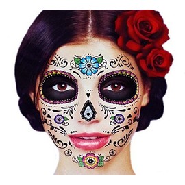 Glitter Floral Day of the Dead Sugar Skull Temporary Face Tattoo Kit - Kits by Savvi