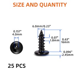 MewuDecor M6 x 16mm Flat Head Socket Cap Self Tapping Screws, 304 Stainless Steel, Hex Drive, Black Finish, 25 PCS