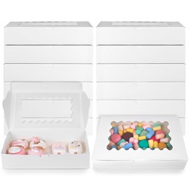 VGOODALL 20PCS Cookie Boxes with Window, White Treat Boxes Bakery Boxes For Desserts Pastries Pies Cakes Muffins Chocolate Strawberry 12"x 8"x 2.5"