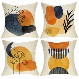 FBCOO Boho Abstract Modern Art Decorative 20 x 20 Throw Pillow Cover Set of 4, Minimalist Geometric Bohemian Sun Moon Decoration, Botanical Plant Square Pillowcase Cushion Case Sofa Couch Home Decor