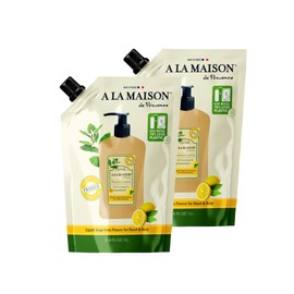 A LA MAISON French Liquid Hand Soap Eco-Friendly Refill Pouch, Provence Lemon - Natural Hand Wash Made with Essential Oils - Biodegradable, Plant-Based, Vegan, Alcohol & Paraben Free (33.8 oz, 2 Pack)