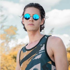 Joopin Retro Sunglasses Men's Polarised Round Steampunk Glasses and Vintage Round Sunglasses Women's Hippie Glasses Round Sunglasses Men Women UV400, B08-steampunk silver blue mirrored