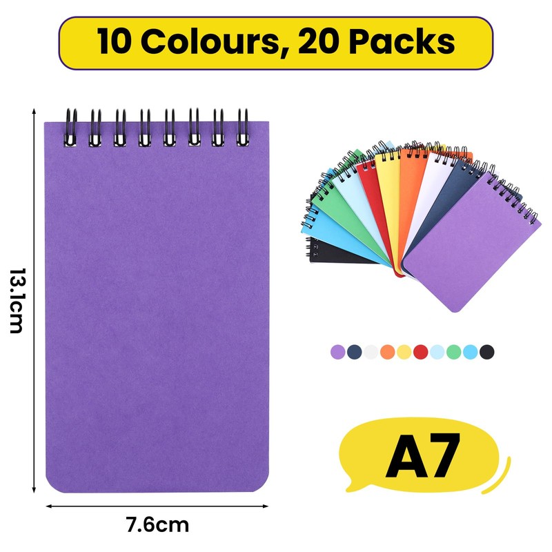 JIANTA Pocket Notebook A7, 50 Sheets/20Pack Small Spiral Notebook Lined,