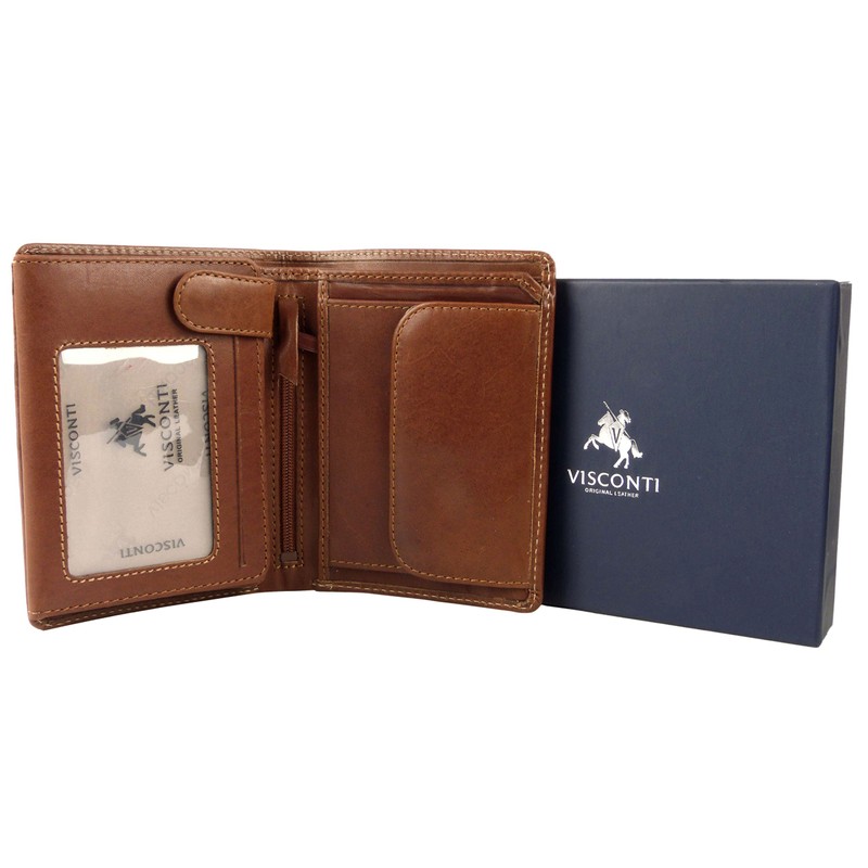 Visconti Mens VICENZA ITALIAN Leather Wallet in TAN Gift Boxed