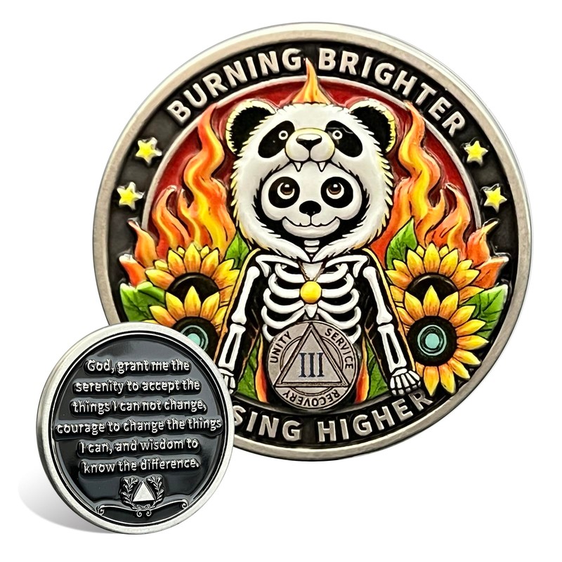 Leafence Sobriety Coin Panda Skeleton Design Sobriety Coin Recovery Addiction