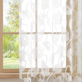 Deconovo Sheer Curtains Light Filtering Grommet Curtain for Bedroom with Summer Flowers Pattern, Bleached White, 52W x 63L