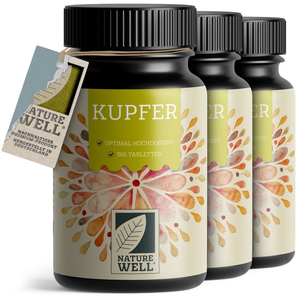 NatureWell Kupfer Tabletten 1095x mit 2 mg Kupfer aus hochwertigem