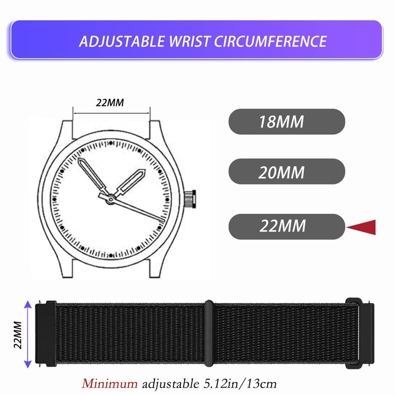 CeiBand Strap for 22 mm, 20 mm, 18 mm, nylon
