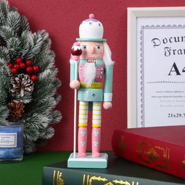 Nutcracker Christmas Decorations, 10 Inch Christmas Decor Nutcrackers Wooden Nutcracker Soldier Doll Pink Christmas Nutcracker Figures for Christmas Tree Party Table Decor