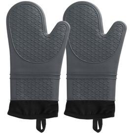 Hvalucen 2Pcs Silicone Oven Mitts Waterproof and Non-Slip Temperature Resistant to 500°F 13 inches Grey