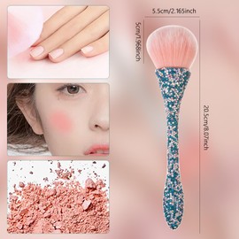 XEAOHESY 1pc Blue White Mineral Powder Brush Inlay Blue Pink Clear AB Rhinestones Blush Brush Soft Fluffy Foundation Brush Large Face Powder Makeup Brushes Kabuki Brush for Powder Nail Dust Brush