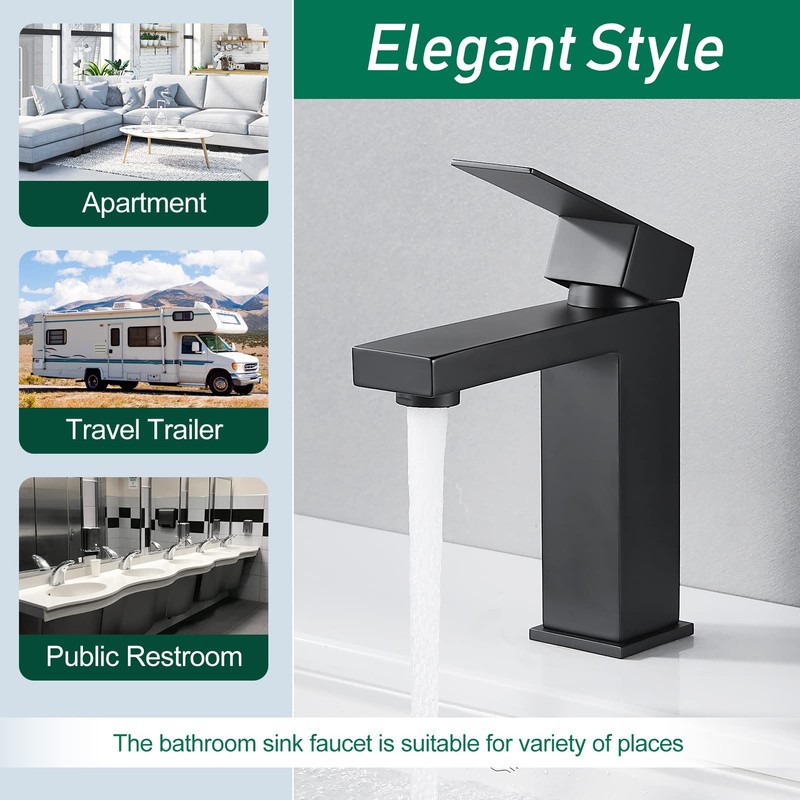 VOTON Bathroom Faucet Matte Black, Modern Single Handle Bathroom Faucets