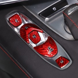 Gear Shift Panel Button Cover for Corvette C8 2020-2024, Real Hard Carbon Fiber Car Center Console Panels Cover Trim Car Button Frame Interior Accessories (Red)
