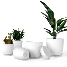 iPower Plastic Planter Pots 5 PCS Set 4.5-7.1 Inch Plant Pot Indoor Modern Decorative Nursery with Drainage Holes and Tray for All House Plants, Succulents, Flowers, Cactus or Seedling, White