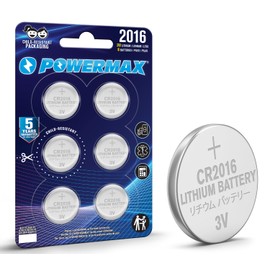 Powermax 6-Count CR2016 Batteries, Lithium 3V Coin Cell Button Battery Pack for Watch and Small Electronics, 5 Year Shelf Life