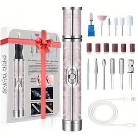 Drill para Uñas Profesional 20000 RPM, Pulidor de Uñas Eléctrica de 500 MAh, Taladro de Uñas con 12 Puntas y 6 Papel de Lija, 4 Velocidades Ajustables