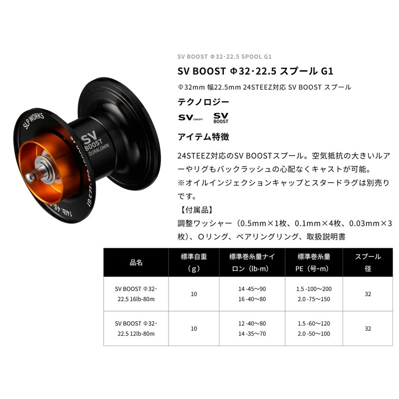 Daiwa Slp Works SV Boost Φ32・22.5 16lb-80m Spool G1 Black