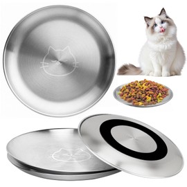 Stainless Steel Cat Bowls, 4 Pcs Shallow Cat Bowl Whisker Fatigue Dishes with Non-Slip Bottom, 6.7" Cats Food and Water Bowl Set for Wet & Dry Food(13OZ)