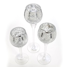 Hosley Set of 3 Crackle Metallic Glass Tealight Holders 12 Inch, 10 Inch, 9 Inch Elegant Home Decor for Ambient Lighting and Stylish Centerpieces and Gift