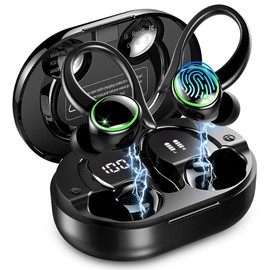 Wireless Earbuds, 2026 Bluetooth 5.4 Headphones Sports, 50 Playback Over-Ear buds with ENC Noise Cancelling Mics, Deep Bass Fitness Earphones Gym Running Workout, IP7 Headset with Earhook, LED Display