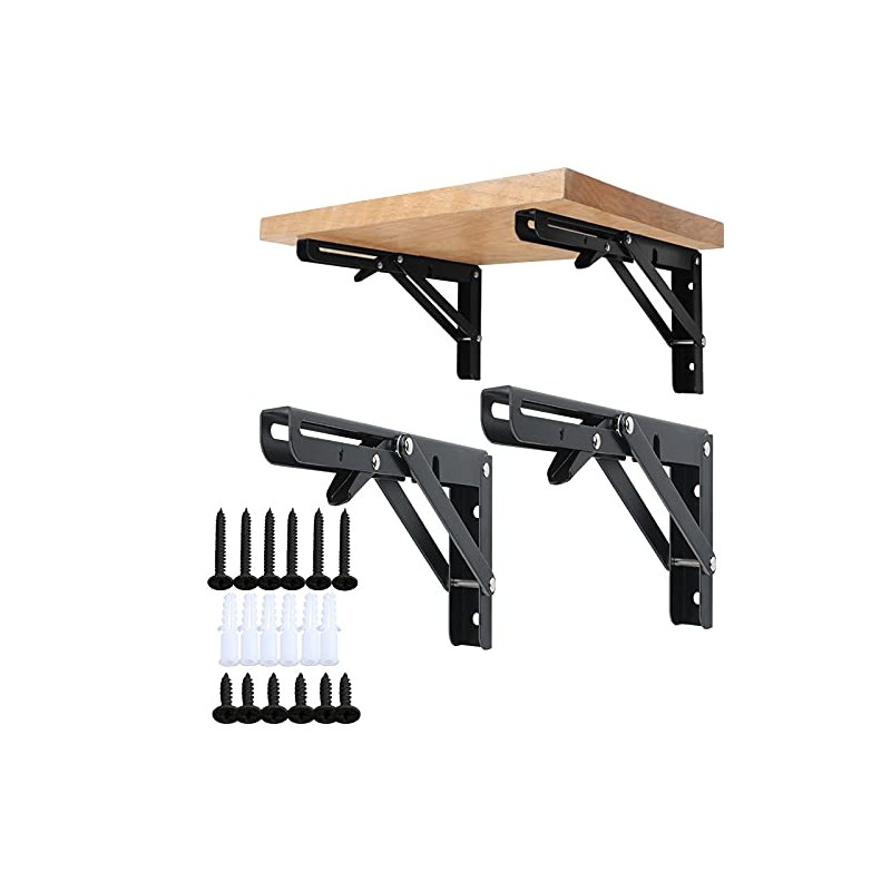 Monsky 10" Black Foldable Shelf Brackets Heavy Duty Stainless Steel