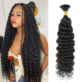 Human Hair Braiding Hair 1 Bundles 50g 24 Inch Water Wave Bundles Human Braiding Hair for Boho Braids Black Hair Extensions Curly Remy Hair Bulk Wet And Wavy Human Hair for Women Braids No Weft