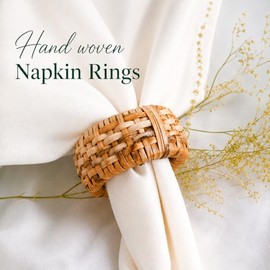 ALPHA Living HOME - Juego de 12 servilleteros de ratán natural hechos a mano para decoración de mesa, bodas, fiestas, cenas, juego de servilleteros rústicos estilo bohemio (café)