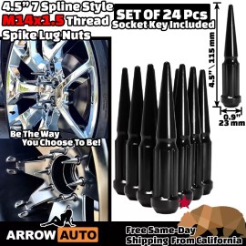 ARROW 24x 4.5" Black M14x1.5 Spline Safety Spike Lug Nut &Key Fit Ford F150 & Lincoln