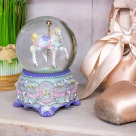 Elanze Designs Purple Floral Horse and Carousel 100MM Musical Water Globe Plays Tune Carousel Waltz