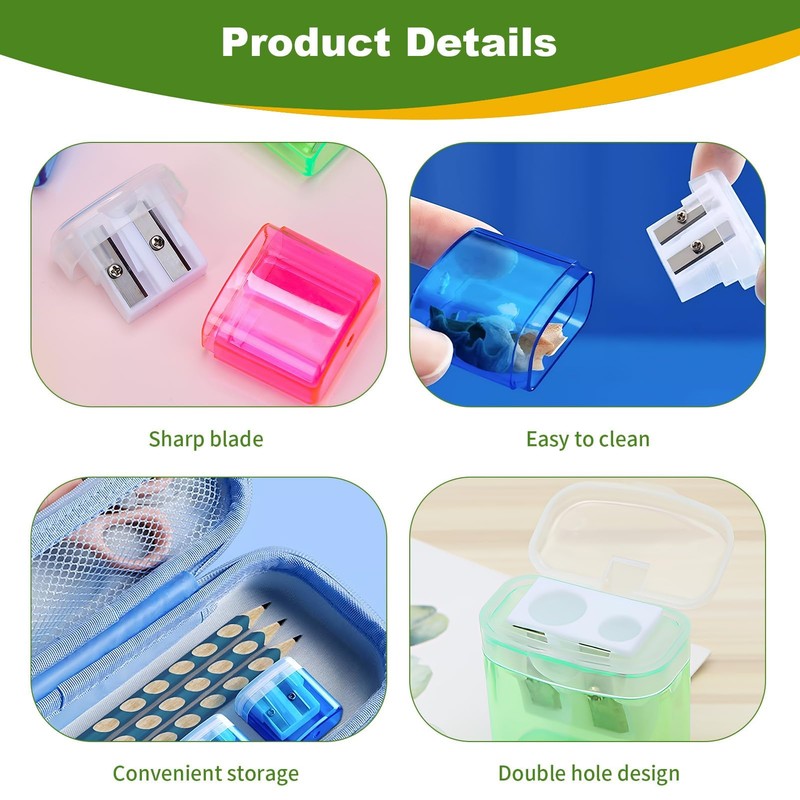 Pencil Sharpener with Container, Pencil Sharpener, Colorful Double Hole Pencil