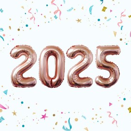 SUBOOCA 2025 Balloons, Rose Gold Foil Mylar Number Balloons For 2025 New Year Eve Party, Happy New Year Party Decorations, Anniversary/Graduation / 2025 Festival Celebration Party Supplies