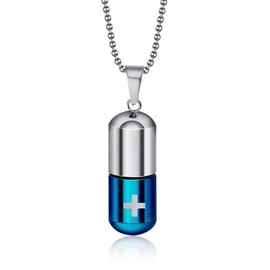 LAFATINA Medical Alert ID Pendant Necklaces for Men Women Stainless Steel Emergency Pill Case Tube Holder Necklaces