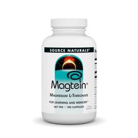 Source Naturals Source Naturals Magtein Magnesium L-Threonate, 667mg, Supports Focus, Mood, Healthy Memory, Cognitive Function - 180 Capsules