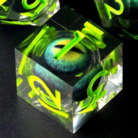 FONVGOGO DND Dice Set Movable Dragon Eye Resin Dungeons and Dragons Dice 7 Pieces Polyhedral D&D Dice Game Cube with Gift Box DND Dice Set (Dragon Eye Green)