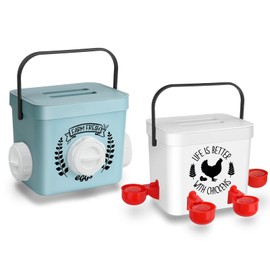 ‎Tgeyd Chicken Feeder and Chicken Waterer Set - Hanging Automatic Chicken Feeder No Waste - Chicken Coop Accessories - Poultry Waterer with 2 Gallon/10 Pounds