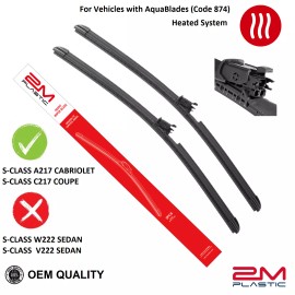 2MPLASTIC Front Windshield Wiper Blade For Mercedes S550 S560 S63 S65 AMG w/ Heated Washer