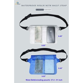 Freegrace Waterproof Pouches with Waist Strap - Keep Your Phone & Valuables Dry and Safe - Waterproof Dry Bags for Boating Swimming Snorkeling Kayaking Beach Water Parks Pool