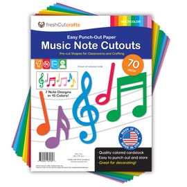 70pcs Colorful Music Notes Cutouts Musical Party Decorations in 7 Designs, US Made Card Stock Easy Punch Out, Music Concert, 50s Rock & Roll Party, Musical Play, Bulletin Board, Music Themed Crafts