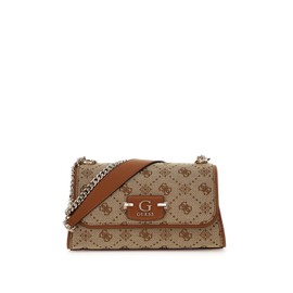 GUESS Women's Neda Convertible Crossbody Flap Handbag, Latte Logo, One Size