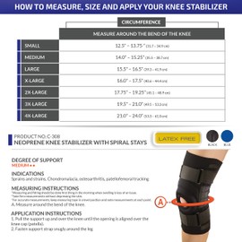 OTC Knee Stabilizer, Spiral Stays, Neoprene, Black, 2X-Large