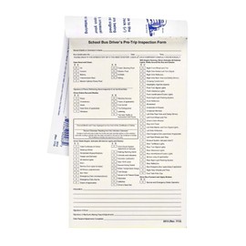 School Bus Driver's Pre-Trip Vehicle Inspection Form 5-pk. - Book Format with 31 Sets, 2-Ply Carbonless, 5.5" x 9.25", J. J. Keller & Associates, Inc.