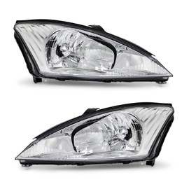 AXLAHA Headlights Assembly for Ford Focus 2000-2004 for 2000 2001 2002 2003 2004 Ford Focus Clear Lens Chrome Housing with Clear Reflector Headlamp Replacement Left and Right Pair