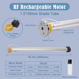 TIPIACE RF Rechargeable Motor for 38mm Tube Roller Blinds Compatible with Alex Google Home via Hub (Rechargeable Motor)