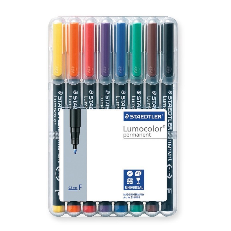 Staedtler Lumocolor 318 WP8 Universal Permanent Pen Fine Tip, 0.6