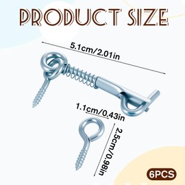 Safety Hook and Eye Latch, 6PCS Stainless Steel Spring Hook and Eye Safety Latch 2-inch Wire Gate Hooks and Eyes Locks for Family Farm Gate, Bathroom Doors, Barn Doors