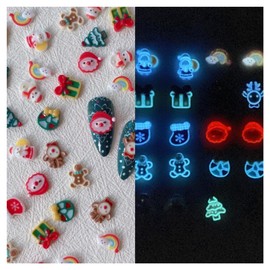 50 PCS Luminous Christmas Nail Charms Winter Snowflake Nail Glitter Glow in The Dark Christmas Resin Nail Decorations