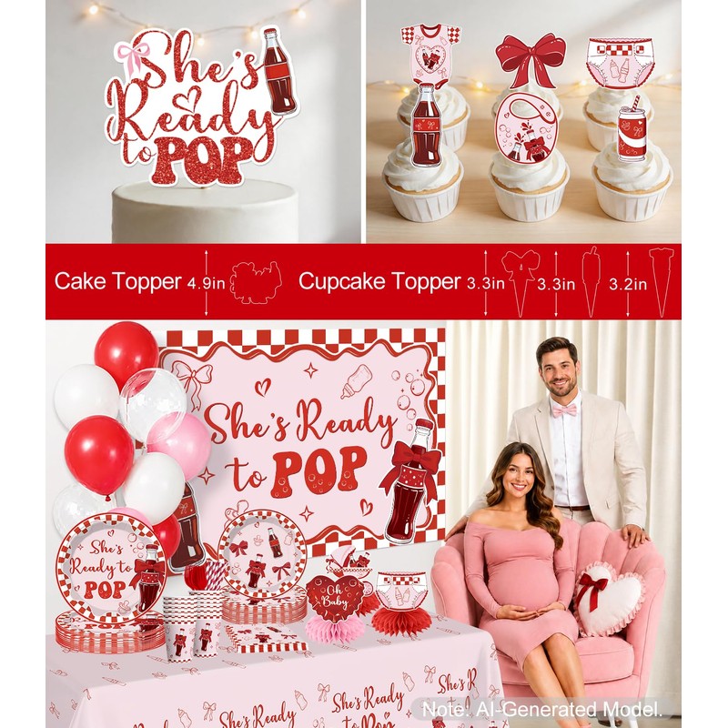 208Pcs Xynic She's Ready to Pop Baby Shower Decorations Tableware