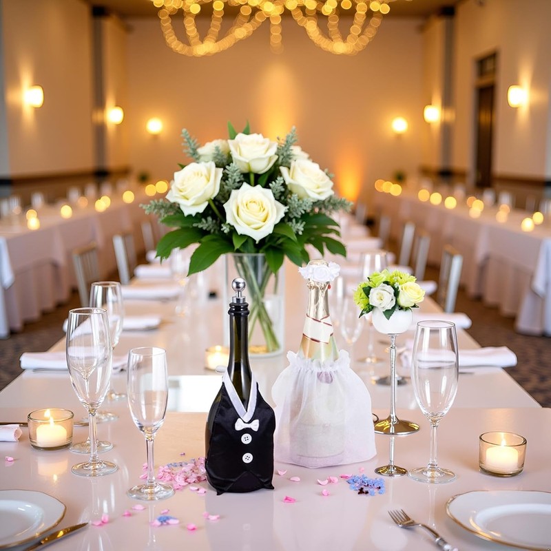 aoukoslt Wedding Wine Bottle Cover Set - Elegant Bride and