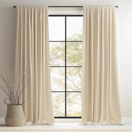 Topfinel 94 Inches Long Custom Ceiling Beige Cream Blackout Curtains, Room Darkening Track Soundproof Curtains, Modern Decorative Thick Elegant Chenille Tan Curtains 52" X 94" for Living Room 2 Panels