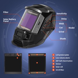 GOL-SIV Auto Darkening Welding Helmet,True Color,3.94"×3.82"Large Viewing Screen,Solar&Battery Power,4 Arc Sensor, Wide Shade DIN5/9～13 for TIG,MIG,Grinding